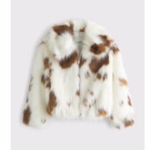 Abercrombie & Fitch White and Brown Faux Fur Jacket